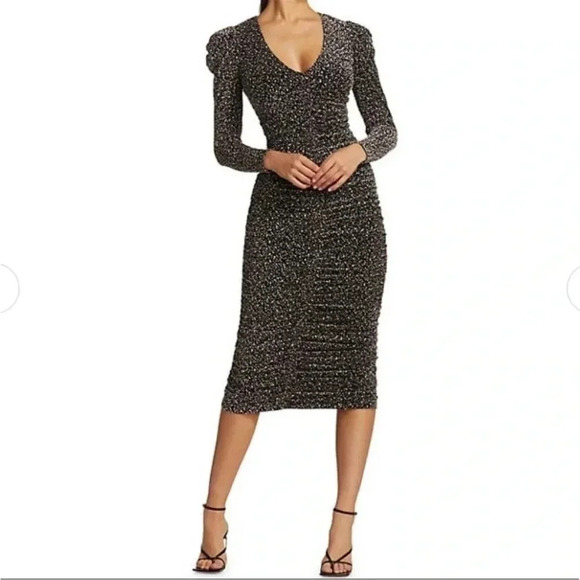 Jonathan Simkhai Edith metallic ruched midi dress - Picture 2 of 12